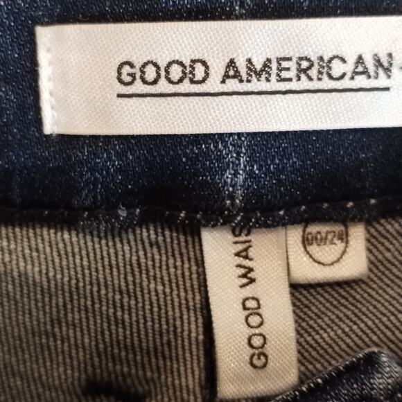 Good American NEW Good Waist Compression Dark Wash Skinny Straight Jeans 24 - Picture 5 of 16